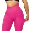 imageSUUKSESS Women Crossover Seamless Leggings Butt Lifting High Waisted Workout Yoga Pants1 Hot Pink