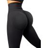 imageSUUKSESS Women Crossover Seamless Leggings Butt Lifting High Waisted Workout Yoga PantsBlack
