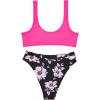 imageSUUKSESS Women Cutout Bikini Sets Push Up High Waisted Swimsuits 2 Piece13 Pink Black Floral