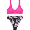 imageSUUKSESS Women Cutout Bikini Sets Push Up High Waisted Swimsuits 2 Piece13 Pink Black Floral