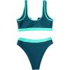 imageSUUKSESS Women Cutout Bikini Sets Push Up High Waisted Swimsuits 2 Piece68 Peacock Blue Color Block