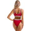 imageSUUKSESS Women Cutout Bikini Sets Push Up High Waisted Swimsuits 2 Piece68 Red White Color Block
