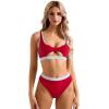 imageSUUKSESS Women Cutout Bikini Sets Push Up High Waisted Swimsuits 2 Piece68 Red White Color Block