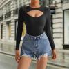 imageSUUKSESS Women Cutout Seamless Ribbed Bodysuit Long Sleeve Tank Top With Bra1 Black