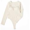 imageSUUKSESS Women Cutout Seamless Ribbed Bodysuit Long Sleeve Tank Top With Bra1 Black Beige