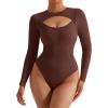 imageSUUKSESS Women Cutout Seamless Ribbed Bodysuit Long Sleeve Tank Top With Bra1 Black Brown