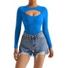 imageSUUKSESS Women Cutout Seamless Ribbed Bodysuit Long Sleeve Tank Top With Bra1 Blue