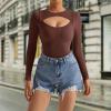 imageSUUKSESS Women Cutout Seamless Ribbed Bodysuit Long Sleeve Tank Top With Bra1 Brown
