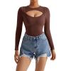 imageSUUKSESS Women Cutout Seamless Ribbed Bodysuit Long Sleeve Tank Top With Bra1 Brown