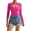imageSUUKSESS Women Cutout Seamless Ribbed Bodysuit Long Sleeve Tank Top With Bra1 Hot Pink
