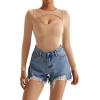 imageSUUKSESS Women Cutout Seamless Ribbed Bodysuit Long Sleeve Tank Top With Bra1 Khaki