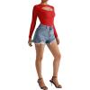 imageSUUKSESS Women Cutout Seamless Ribbed Bodysuit Long Sleeve Tank Top With Bra1 Red