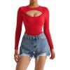 imageSUUKSESS Women Cutout Seamless Ribbed Bodysuit Long Sleeve Tank Top With Bra1 Red