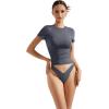 imageSUUKSESS Women Double Lined Fitted Basic Tee Crew Neck Short Sleeve Y2K Crop TopAsh