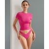 imageSUUKSESS Women Double Lined Fitted Basic Tee Crew Neck Short Sleeve Y2K Crop TopHot Pink