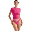 imageSUUKSESS Women Double Lined Fitted Basic Tee Crew Neck Short Sleeve Y2K Crop TopHot Pink