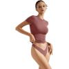 imageSUUKSESS Women Double Lined Fitted Basic Tee Crew Neck Short Sleeve Y2K Crop TopMarsala
