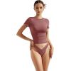 imageSUUKSESS Women Double Lined Fitted Basic Tee Crew Neck Short Sleeve Y2K Crop TopMarsala