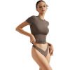 imageSUUKSESS Women Double Lined Fitted Basic Tee Crew Neck Short Sleeve Y2K Crop TopMocha