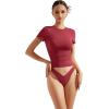 imageSUUKSESS Women Double Lined Fitted Basic Tee Crew Neck Short Sleeve Y2K Crop TopWine Red