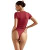 imageSUUKSESS Women Double Lined Fitted Basic Tee Crew Neck Short Sleeve Y2K Crop TopWine Red