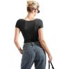 imageSUUKSESS Women Double Lined Fitted Basic Tee Scoop Neck Short Sleeve Y2K Crop TopJet Black