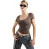 imageSUUKSESS Women Double Lined Fitted Basic Tee Scoop Neck Short Sleeve Y2K Crop TopMocha