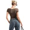 imageSUUKSESS Women Double Lined Fitted Basic Tee Scoop Neck Short Sleeve Y2K Crop TopMocha
