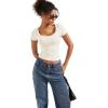 imageSUUKSESS Women Double Lined Fitted Basic Tee Scoop Neck Short Sleeve Y2K Crop TopPearl