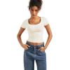 imageSUUKSESS Women Double Lined Fitted Basic Tee Scoop Neck Short Sleeve Y2K Crop TopPearl
