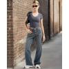 imageSUUKSESS Women Double Lined Fitted Basic Tee Sexy V Neck Short Sleeve Y2K Crop TopAsh