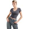 imageSUUKSESS Women Double Lined Fitted Basic Tee Sexy V Neck Short Sleeve Y2K Crop TopAsh