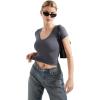 imageSUUKSESS Women Double Lined Fitted Basic Tee Sexy V Neck Short Sleeve Y2K Crop TopAsh