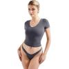 imageSUUKSESS Women Double Lined Fitted Basic Tee Sexy V Neck Short Sleeve Y2K Crop TopAsh