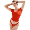 imageSUUKSESS Women Double Lined Fitted Basic Tee Sexy V Neck Short Sleeve Y2K Crop TopDream Red