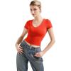 imageSUUKSESS Women Double Lined Fitted Basic Tee Sexy V Neck Short Sleeve Y2K Crop TopDream Red