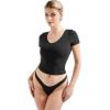imageSUUKSESS Women Double Lined Fitted Basic Tee Sexy V Neck Short Sleeve Y2K Crop TopJet Black