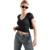 imageSUUKSESS Women Double Lined Fitted Basic Tee Sexy V Neck Short Sleeve Y2K Crop TopJet Black