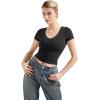 imageSUUKSESS Women Double Lined Fitted Basic Tee Sexy V Neck Short Sleeve Y2K Crop TopJet Black
