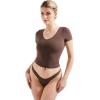imageSUUKSESS Women Double Lined Fitted Basic Tee Sexy V Neck Short Sleeve Y2K Crop TopMocha