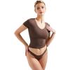 imageSUUKSESS Women Double Lined Fitted Basic Tee Sexy V Neck Short Sleeve Y2K Crop TopMocha