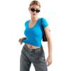 imageSUUKSESS Women Double Lined Fitted Basic Tee Sexy V Neck Short Sleeve Y2K Crop TopRoyal Blue