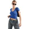 imageSUUKSESS Women Double Lined Fitted Basic Tee Sexy V Neck Short Sleeve Y2K Crop TopSapphire