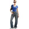 imageSUUKSESS Women Double Lined Fitted Basic Tee Sexy V Neck Short Sleeve Y2K Crop TopSapphire