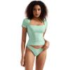 imageSUUKSESS Women Double Lined Fitted Basic Tee Square Neck Short Sleeve Y2K Crop TopAqua