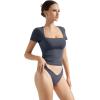 imageSUUKSESS Women Double Lined Fitted Basic Tee Square Neck Short Sleeve Y2K Crop TopAsh