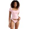 imageSUUKSESS Women Double Lined Fitted Basic Tee Square Neck Short Sleeve Y2K Crop TopBlush