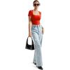 imageSUUKSESS Women Double Lined Fitted Basic Tee Square Neck Short Sleeve Y2K Crop TopDream Red
