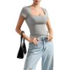 imageSUUKSESS Women Double Lined Fitted Basic Tee Square Neck Short Sleeve Y2K Crop TopGray