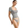 imageSUUKSESS Women Double Lined Fitted Basic Tee Square Neck Short Sleeve Y2K Crop TopGray